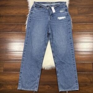 American Eagle Size 16‎ R Dreamy Indigo Baggy Straight Denim Jeans Fold Waist
